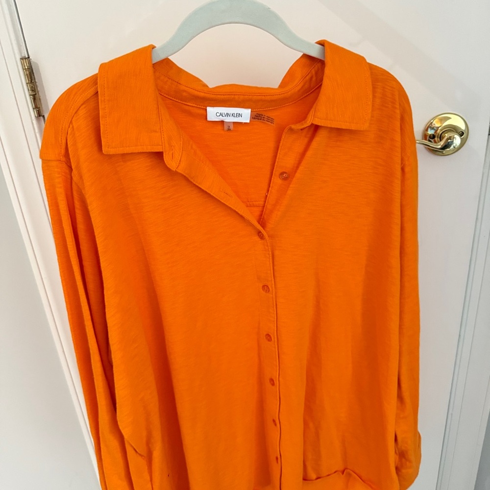 Calvin Klein Orange Size 2X Button Down Tunic Top